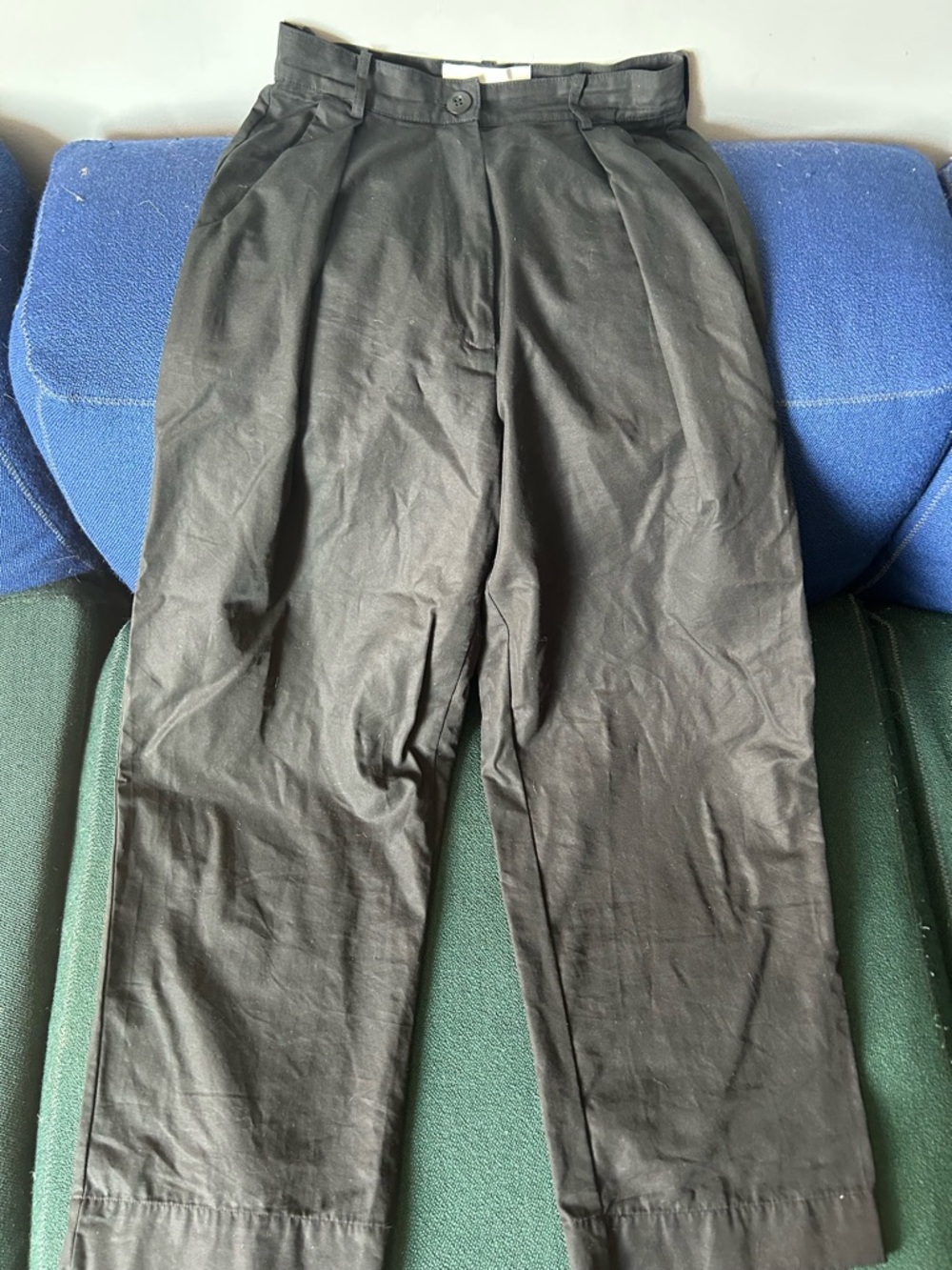 Black Wray Pleated Wide Leg Cotton Trousers